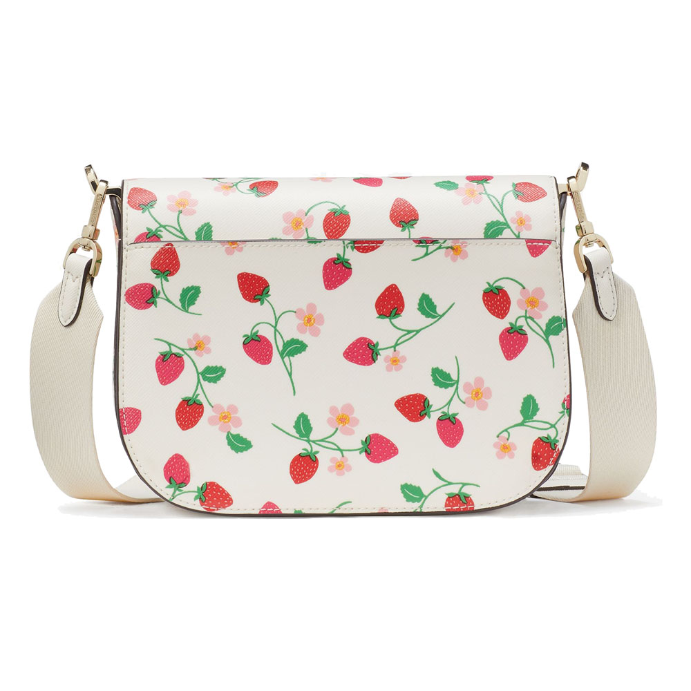 Kate Spade Strawberry Vine Saddle Crossbody Bag Sling Cream Off White # KG662