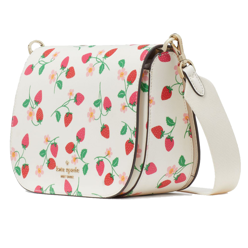 Kate Spade Strawberry Vine Saddle Crossbody Bag Sling Cream Off White # KG662