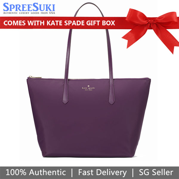 Kate Spade Shoulder Bag Tote Kitt The Little Better Nylon Tote Ripe Plum Purple # KF586