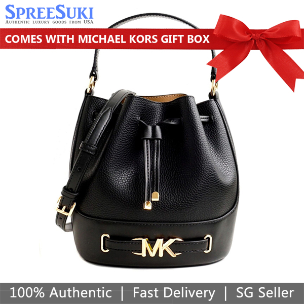 Michael Kors Crossbody Bag Medium Reed Medium Bucket Bag Messenger Leather Black # 35S3G6RM8T