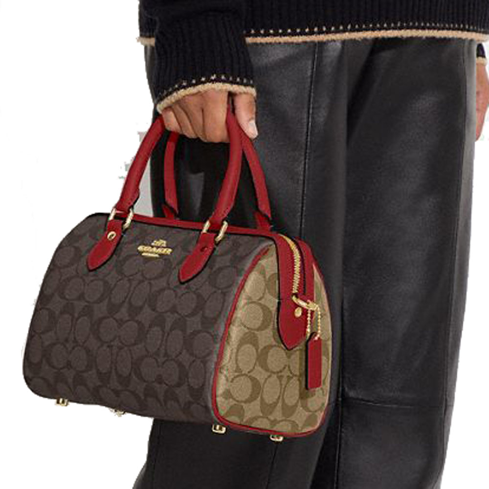 Coach Coach Rowan Satchel Bag In Signature Canvas Brown / 1941 Red # CH280D9