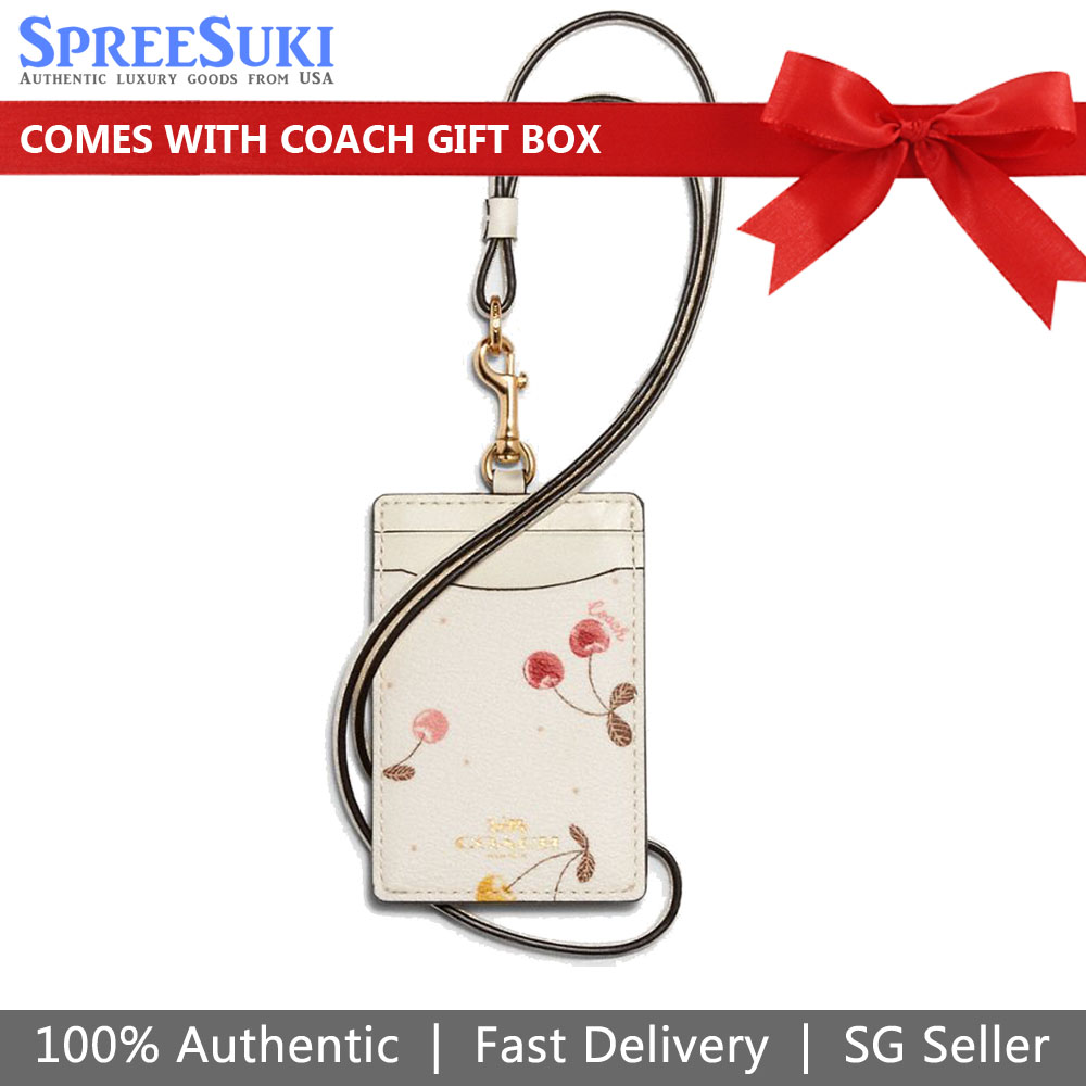 Coach Id Lanyard With Painted Cherry Print Chalk Multi # C2385D1