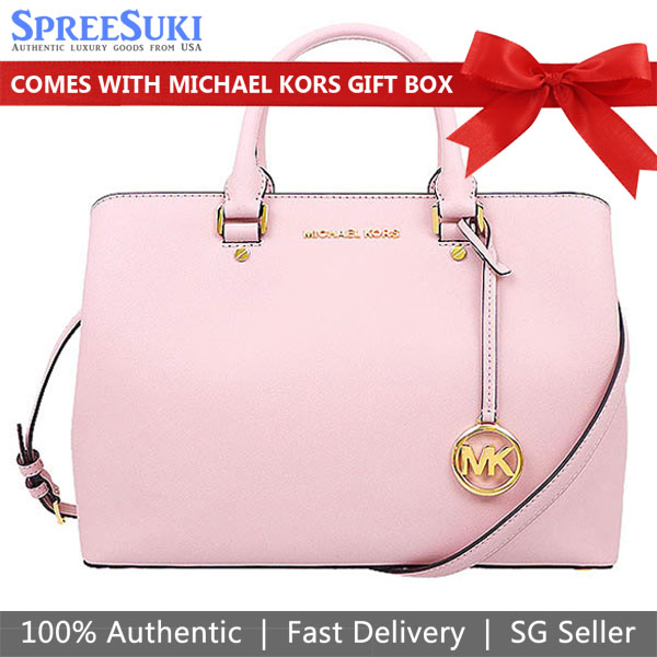 Michael Kors Crossbody Bag Savannah Large Leather Satchel Blossom Pink # 35T9GS7S3LD1