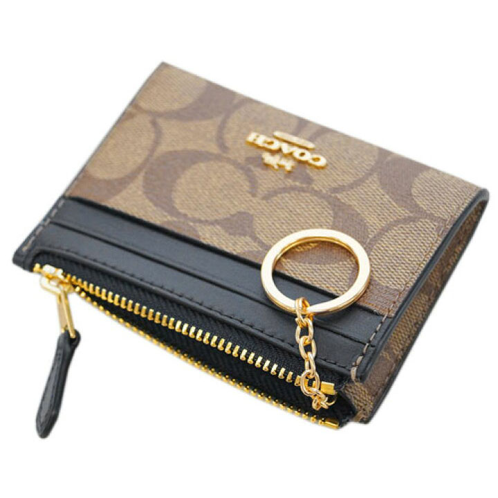 Coach Mini Skinny Id Case In Signature Canvas Card Holder Khaki Midnight # 88208D1