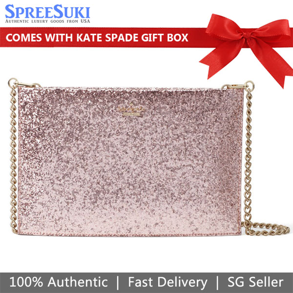 Kate Spade Wedding Belles Glitterbug Sima Clutch Crossbody Bag Rose # PXRU8184D1