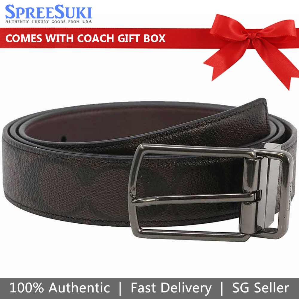Coach Men Modern Harness Cut-To-Size Reversible Signature Coated Canvas Belt Mahogany / Brown # F64825D8