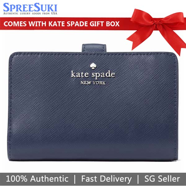 Kate Spade Medium Compact Bifold Wallet Leather Parisian Navy Blue # KC580D2