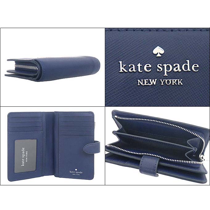 Kate Spade Medium Compact Bifold Wallet Leather Parisian Navy Blue # KC580D2