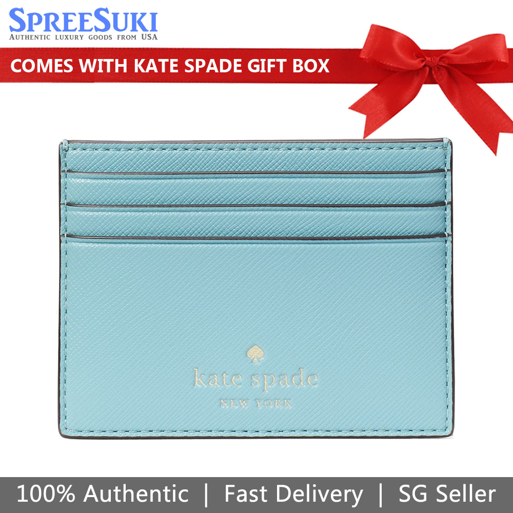 Kate Spade Schuyler Small Slim Card Holder Saffiano Smoky Blue # KE703