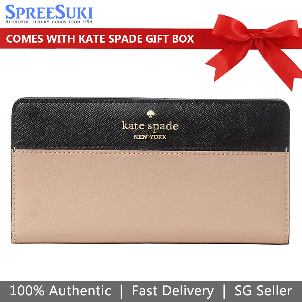 Kate Spade Long Wallet Medium Wallet Madison Large Slim Bifold Wallet Toasted Hazelnut Beige Black # KC510D1