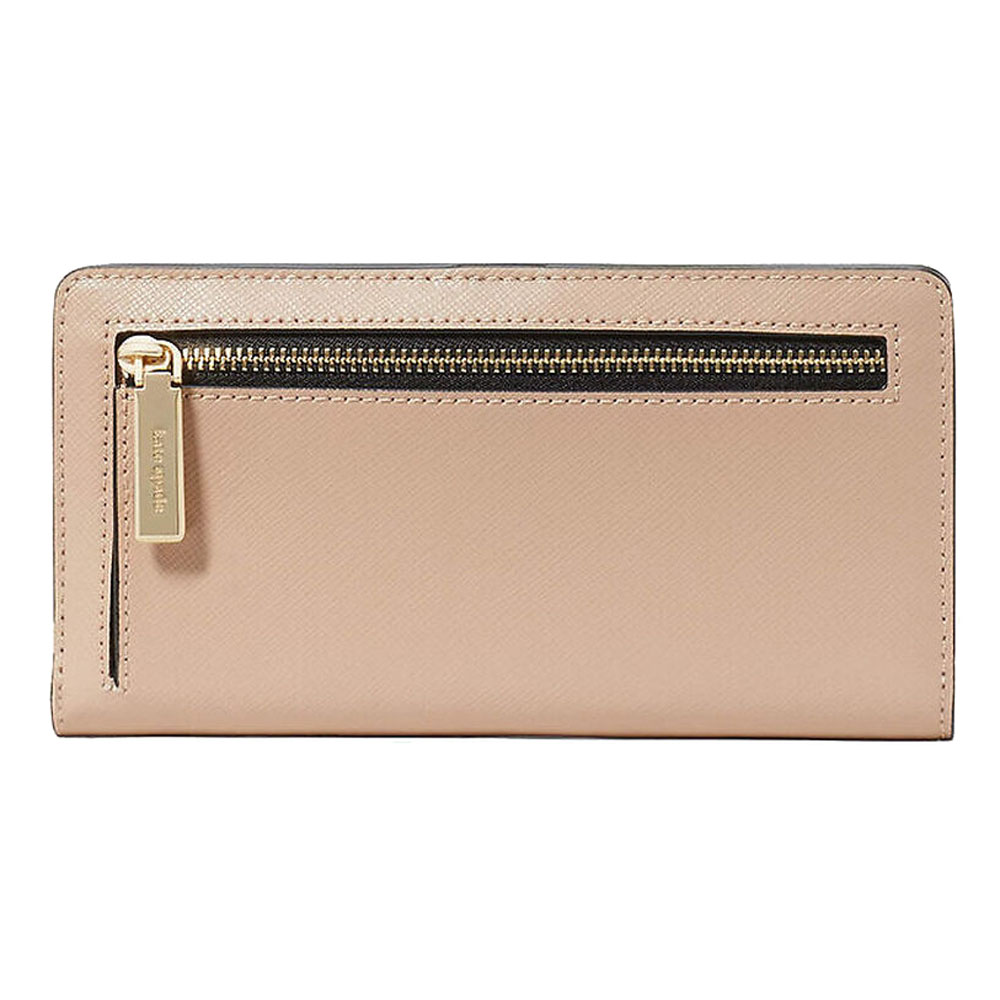 Kate Spade Long Wallet Medium Wallet Madison Large Slim Bifold Wallet Toasted Hazelnut Beige Black # KC510D1