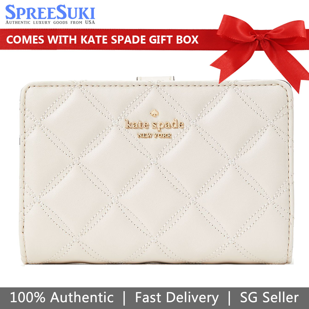 Kate Spade Medium Wallet Natalia Medium Compact Bifold Wallet Parchment Off White # WLRU6344D5