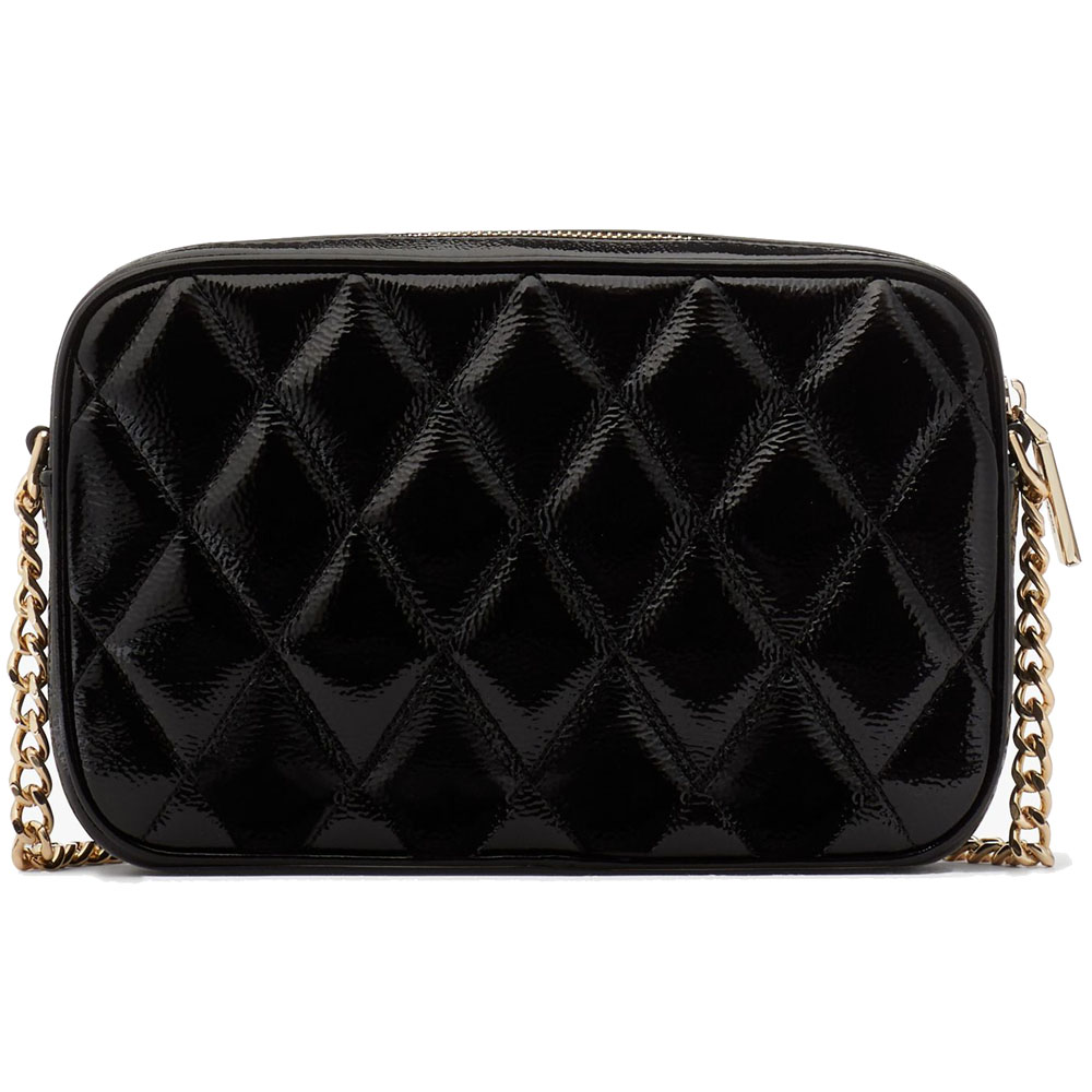 Kate Spade Crossbody Bag Sling Card Case Gift Set Glimmer Quilted Crinkle Patent Black # KE818