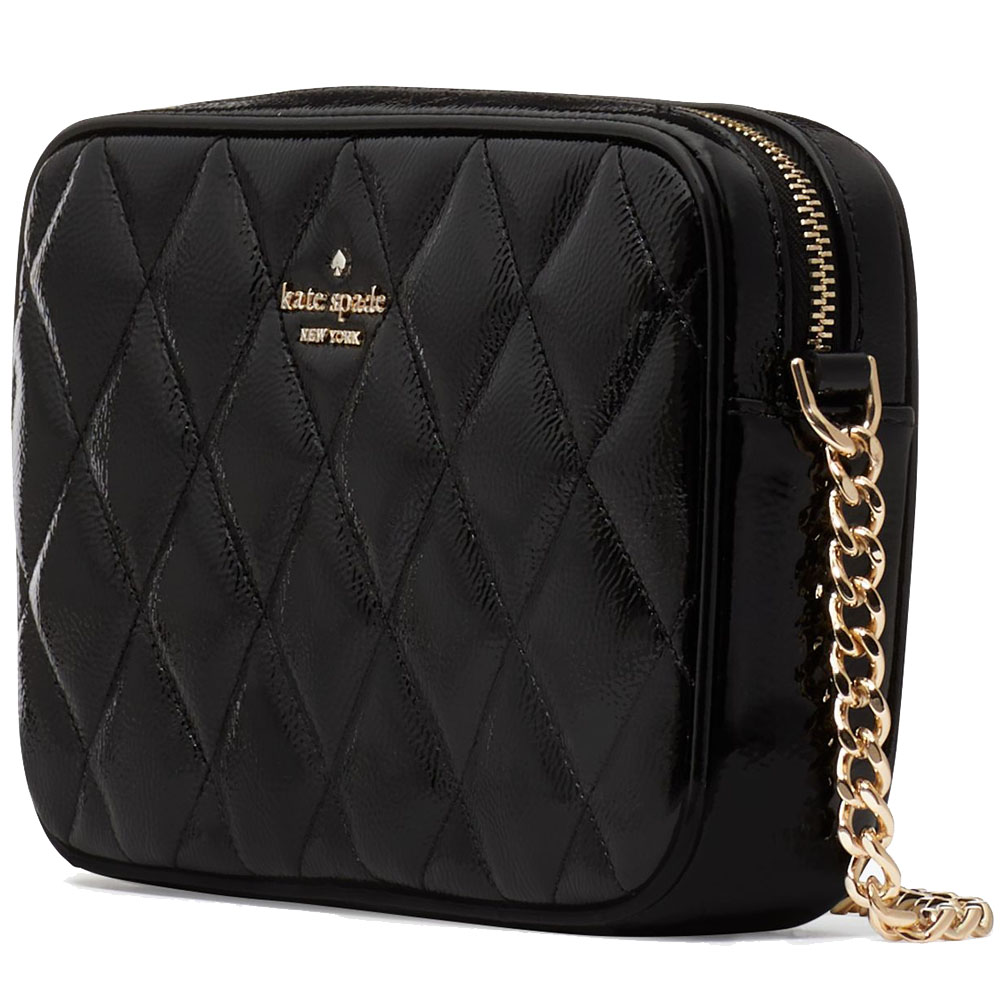 Kate Spade Crossbody Bag Sling Card Case Gift Set Glimmer Quilted Crinkle Patent Black # KE818