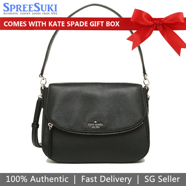Kate Spade Crossbody Bag With Gift Bag Jackson Medium Flap Shoulder Bag Black # WKRU6249D1