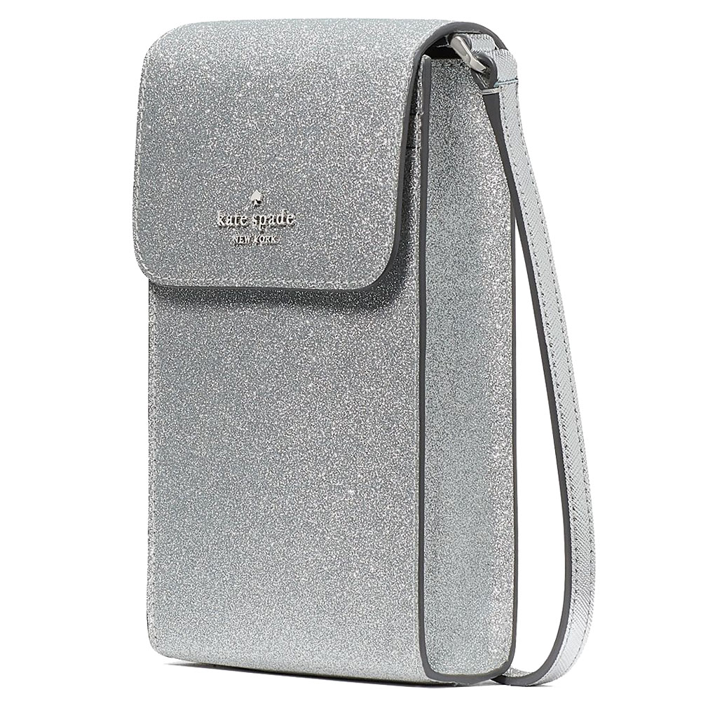 Kate Spade Crossbody Bag Sling Phone Glimmer Glitter Mixed Material Lunar Light Silver # KE452D1