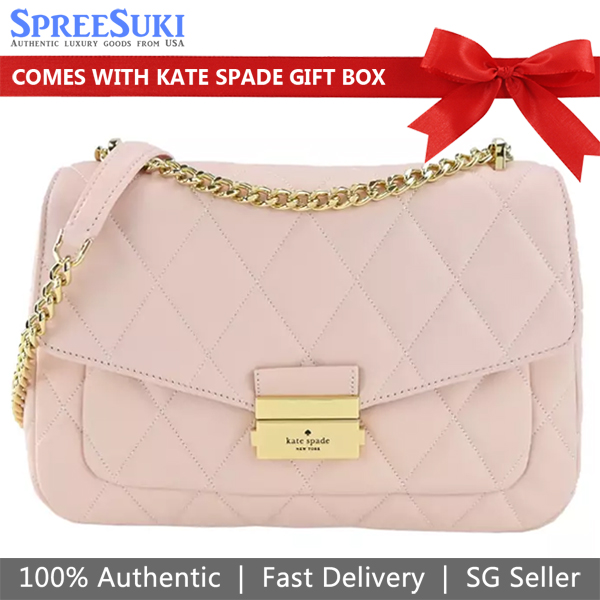Kate Spade Carey Smooth Quilted Leather Small Flap Shoulder Bag Conch Pink # KA767D3