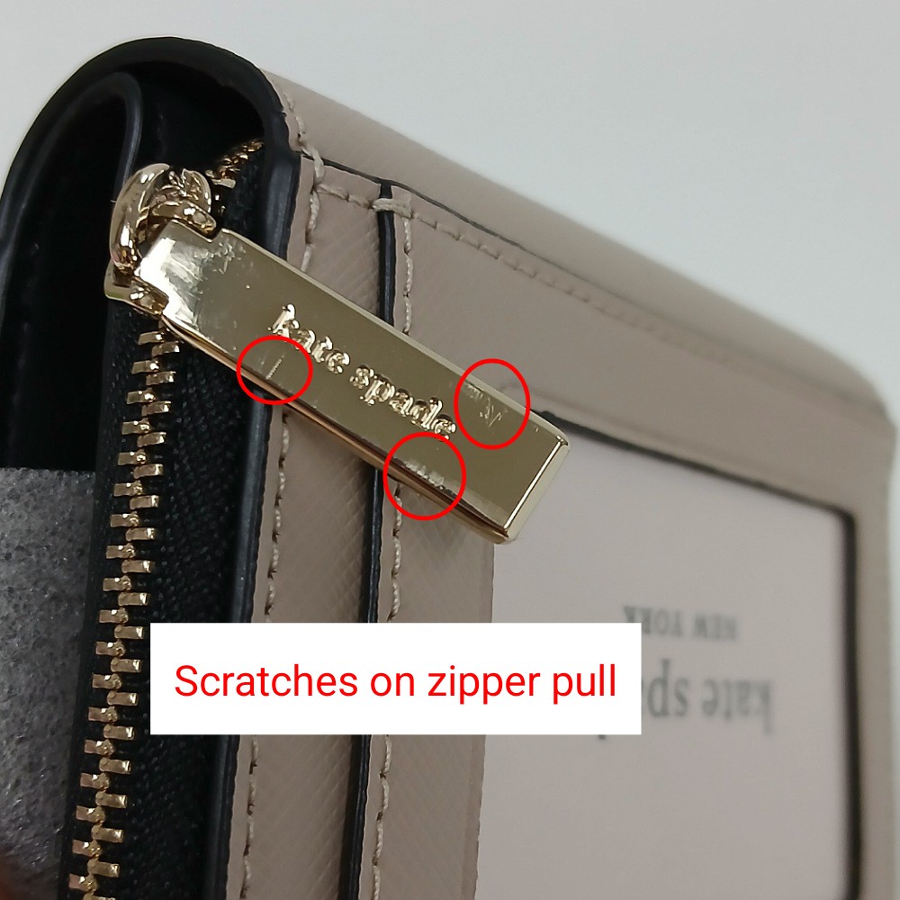 Kate Spade Small Wallet Small Zip Around Wallet Warm Beige Black # WLR00636D2