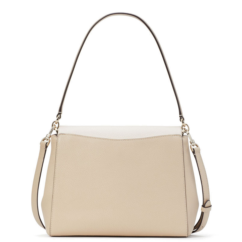 Kate Spade Crossbody Bag Leila Colorblock Pebbled Medium Flap Shoulder Bag Light Sand Brown Cream Off White # K6762D1