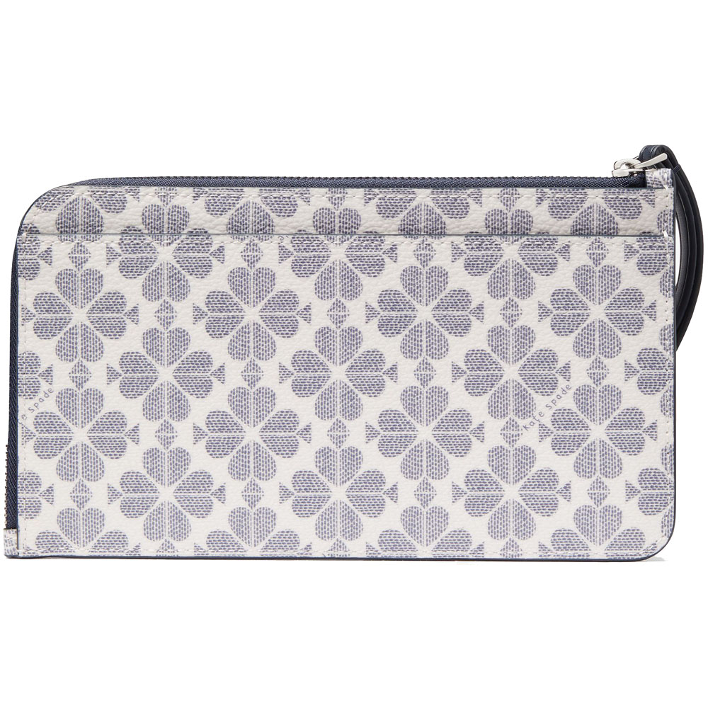 Kate Spade Large Wristlet Lucy Spade Flower Medium L-Zip Wristlet Wallet Navy Blue Multi # KG487