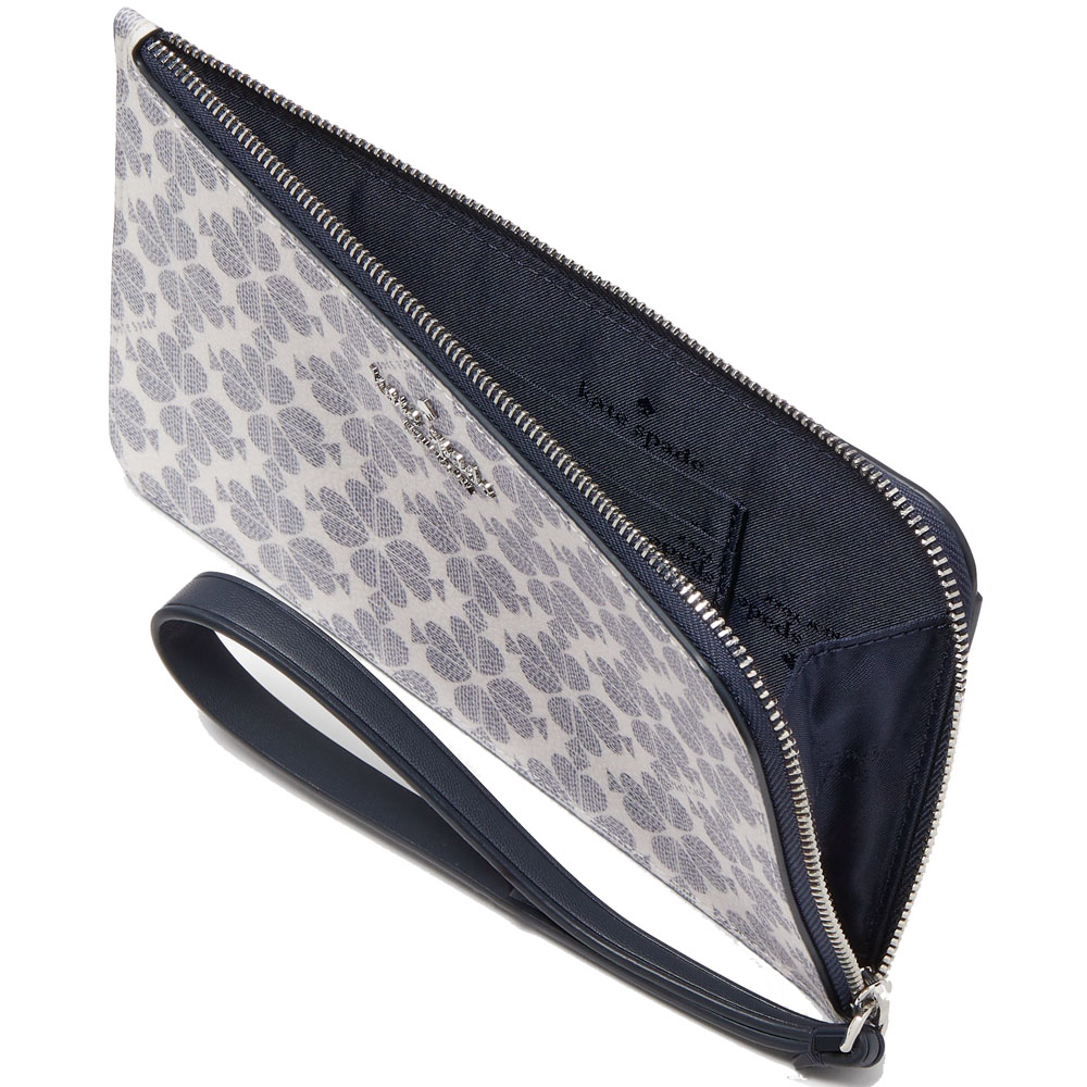 Kate Spade Large Wristlet Lucy Spade Flower Medium L-Zip Wristlet Wallet Navy Blue Multi # KG487