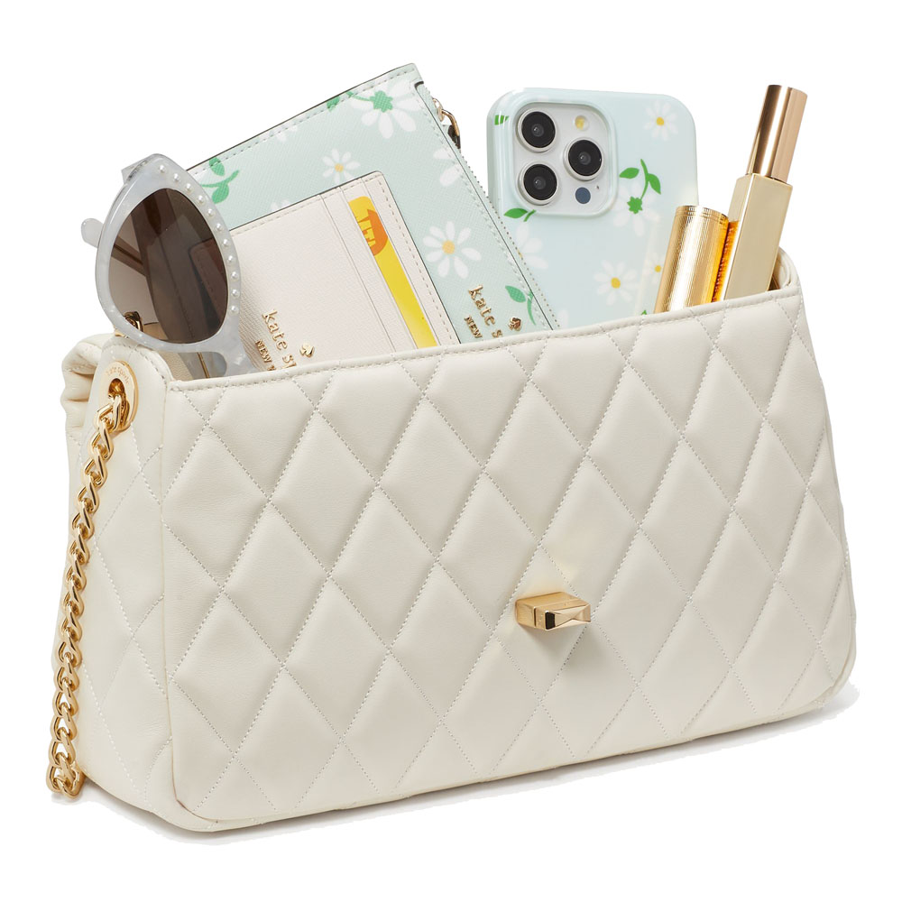 Kate Spade Carey Smooth Quilted Flap Shoulder Bag Meringue # KH228