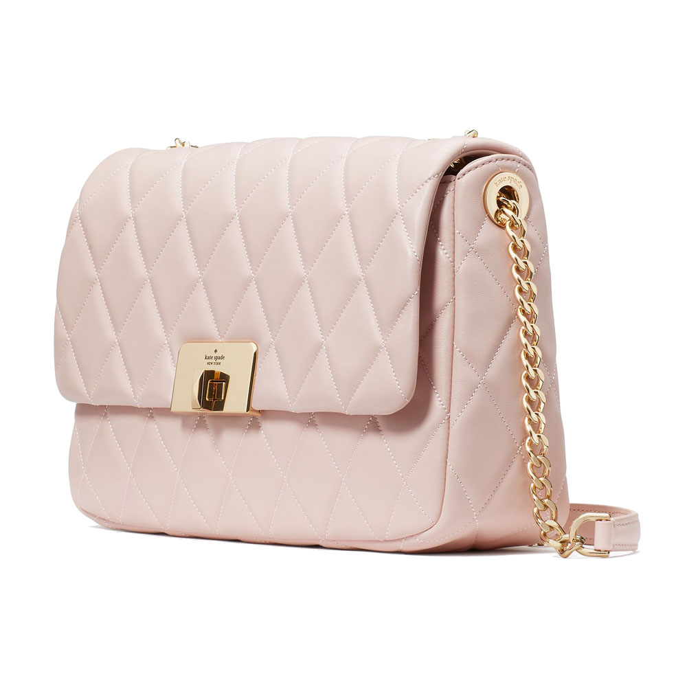 Kate Spade Carey Smooth Quilted Flap Shoulder Bag Rose Smoke # KH228