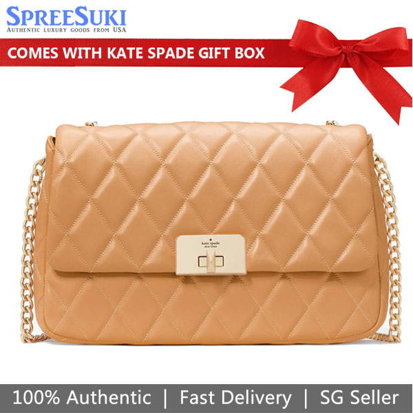 Kate Spade Carey Smooth Quilted Flap Shoulder Bag Tiramisu Mousse # KH228