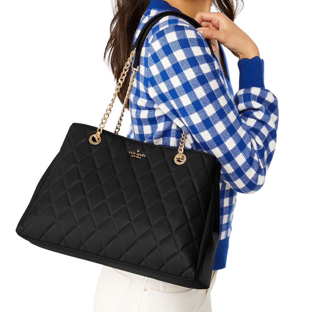 Kate Spade Carey Smooth Quilted Triple Comp Tote Black # KH229