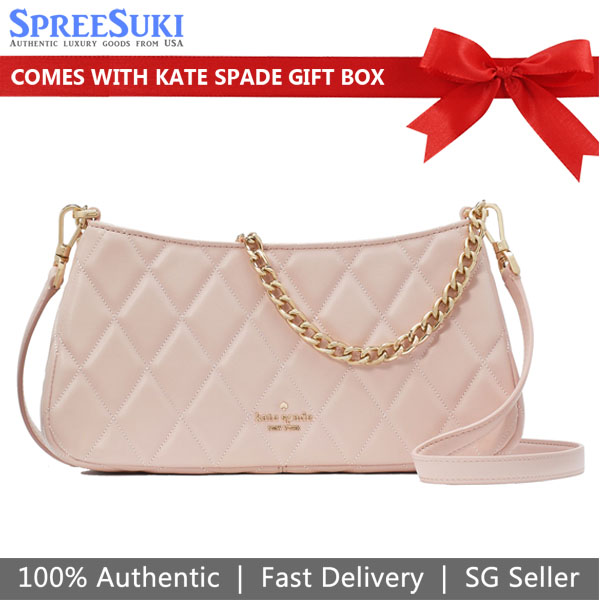 Kate Spade Carey Smooth Quilted Convertible Crossbody Rose Smoke # KH428