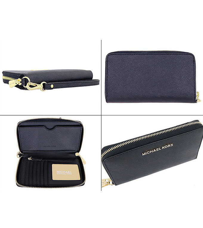 Michael Kors Phone Wallet Jet Set Travel Large Flat Multifunction Phone Leather Case Navy Dark Blue # 35F8GTVW7LD1