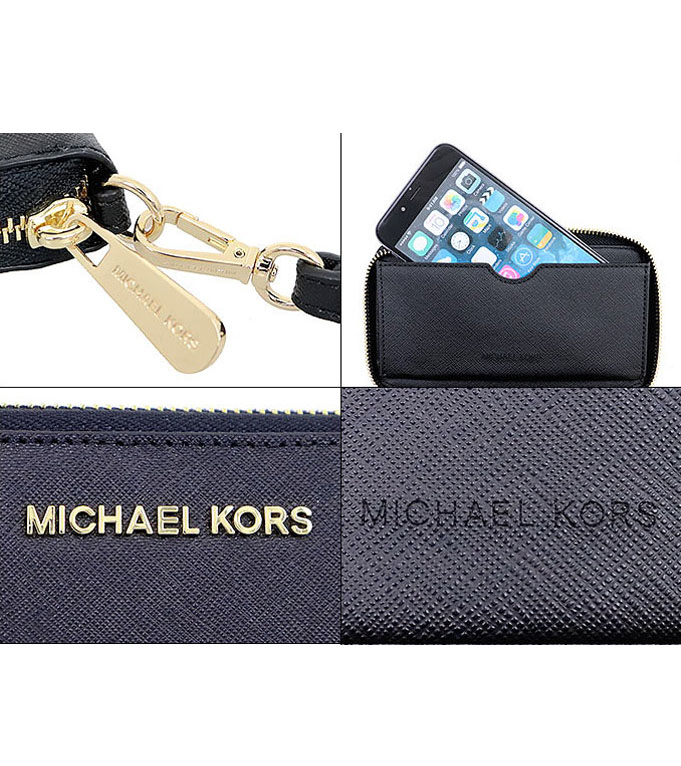 Michael Kors Phone Wallet Jet Set Travel Large Flat Multifunction Phone Leather Case Navy Dark Blue # 35F8GTVW7LD1