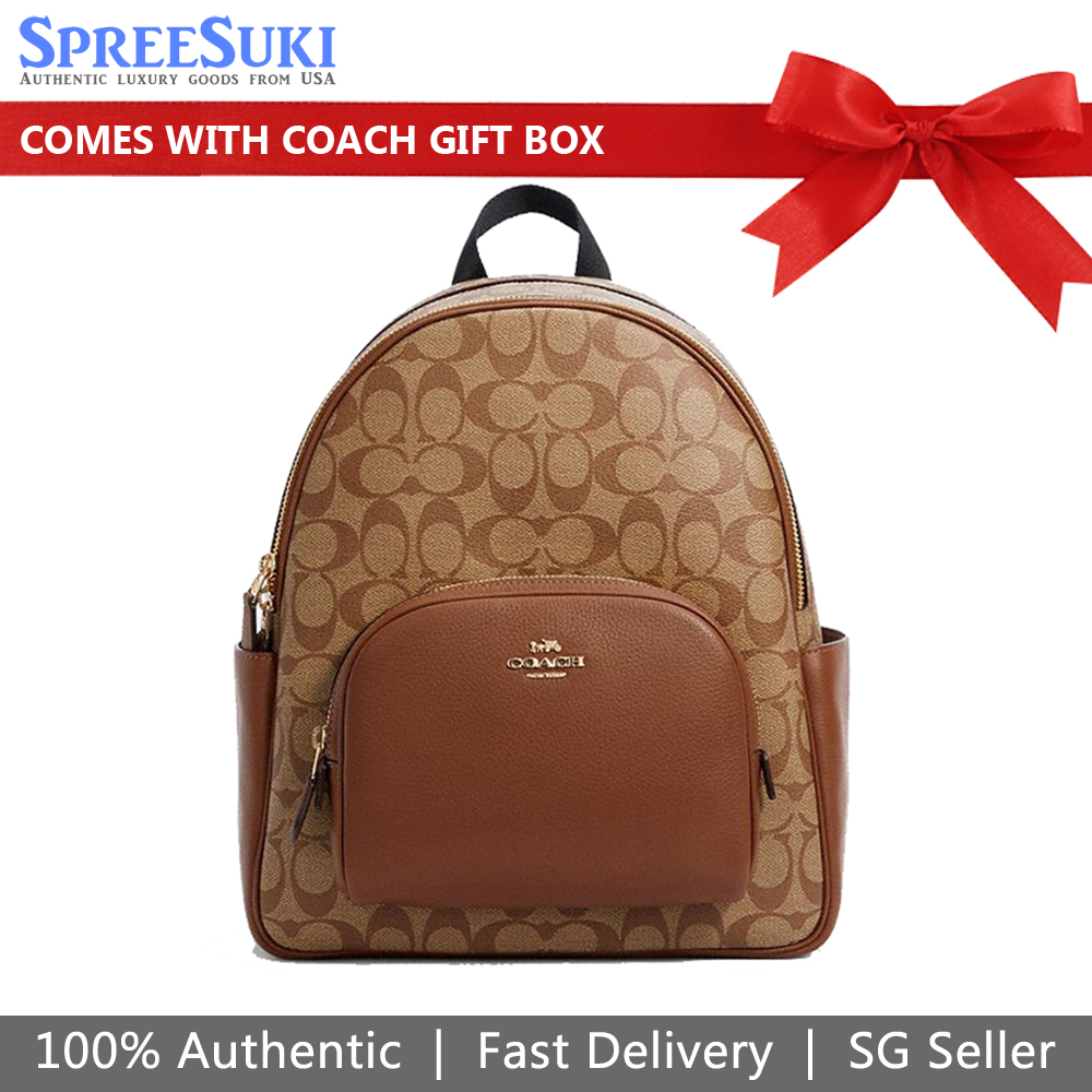 Coach Court Backpack In Signature Canvas Khaki / Saddle Brown # 5671