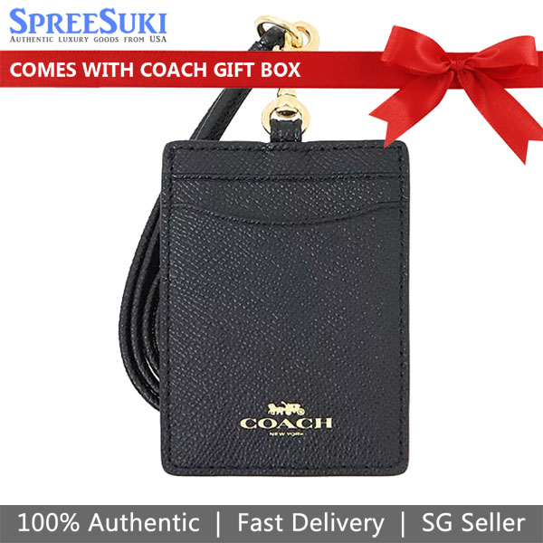 Coach Crossgrain Leather Id Lanyard Black # 57311