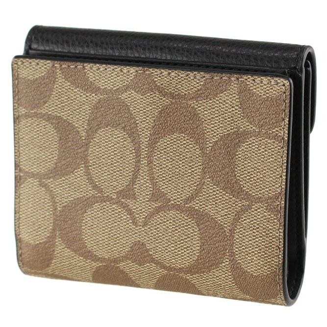 Coach Small Wallet Signature Pepper Wallet Khaki Black # C7805D1