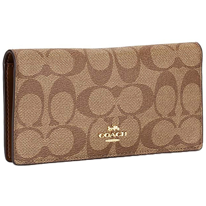 Coach Long Wallet Medium Wallet Bifold Wallet In Signature Canvas Khaki Saddle Brown # F88026D2