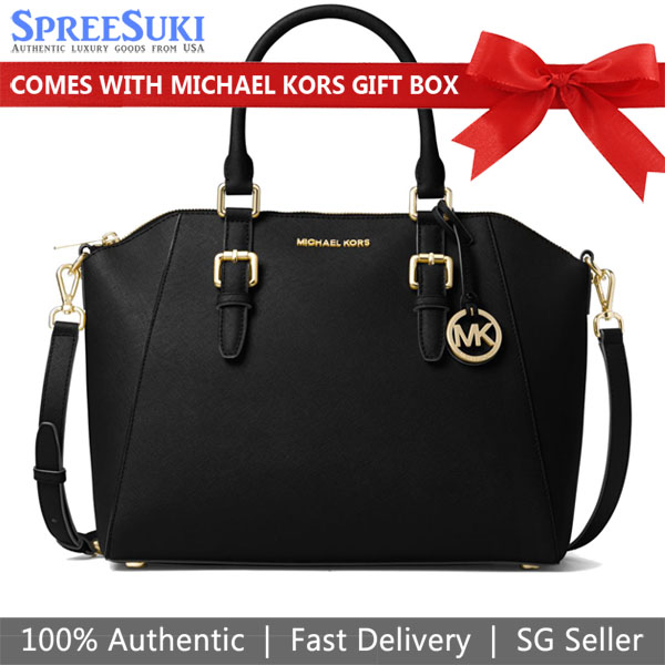 Michael Kors Crossbody Bag Ciara Large Top Zip Satchel Black # 35H5GC6S3LD1