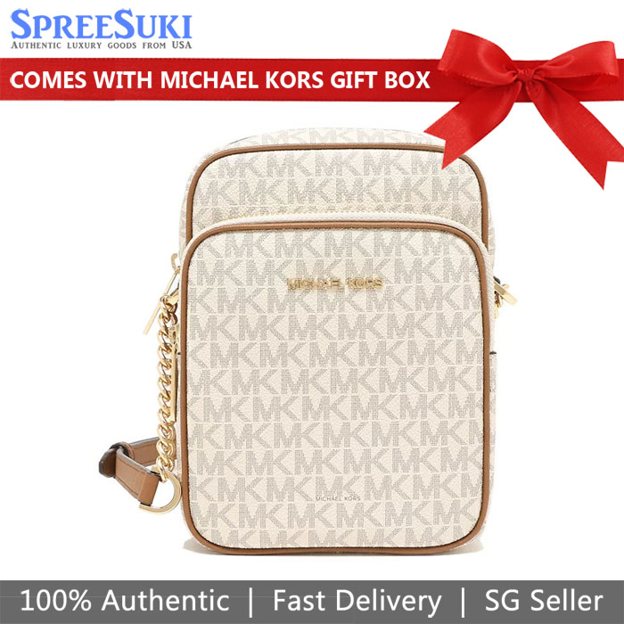 Michael Kors Jet Set Travel Medium Logo Chain Crossbody Bag Vanilla # 35F1GTVC2BD1