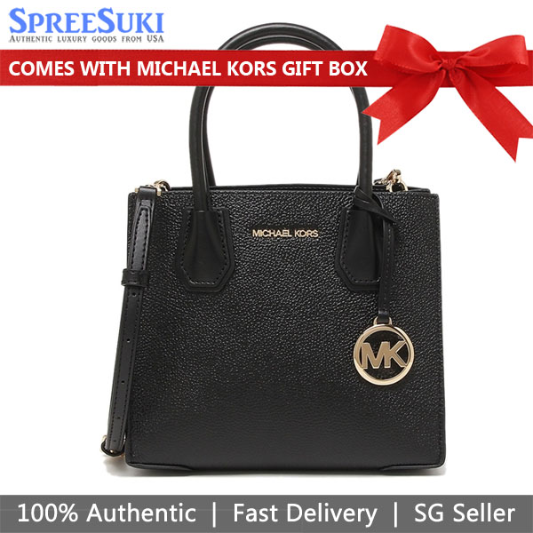 Michael Kors Crossbody Bag Mercer Medium Pebbled Leather Crossbody Bag Black # 35S1GM9M2LD2