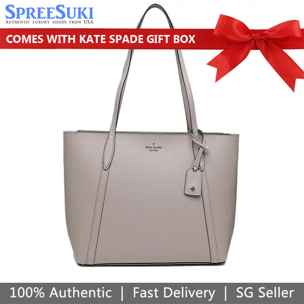 Kate Spade Tote Shoulder Bag Cara Refined Grain Leather Large Tote Warm Taupe Grey # WKR00486