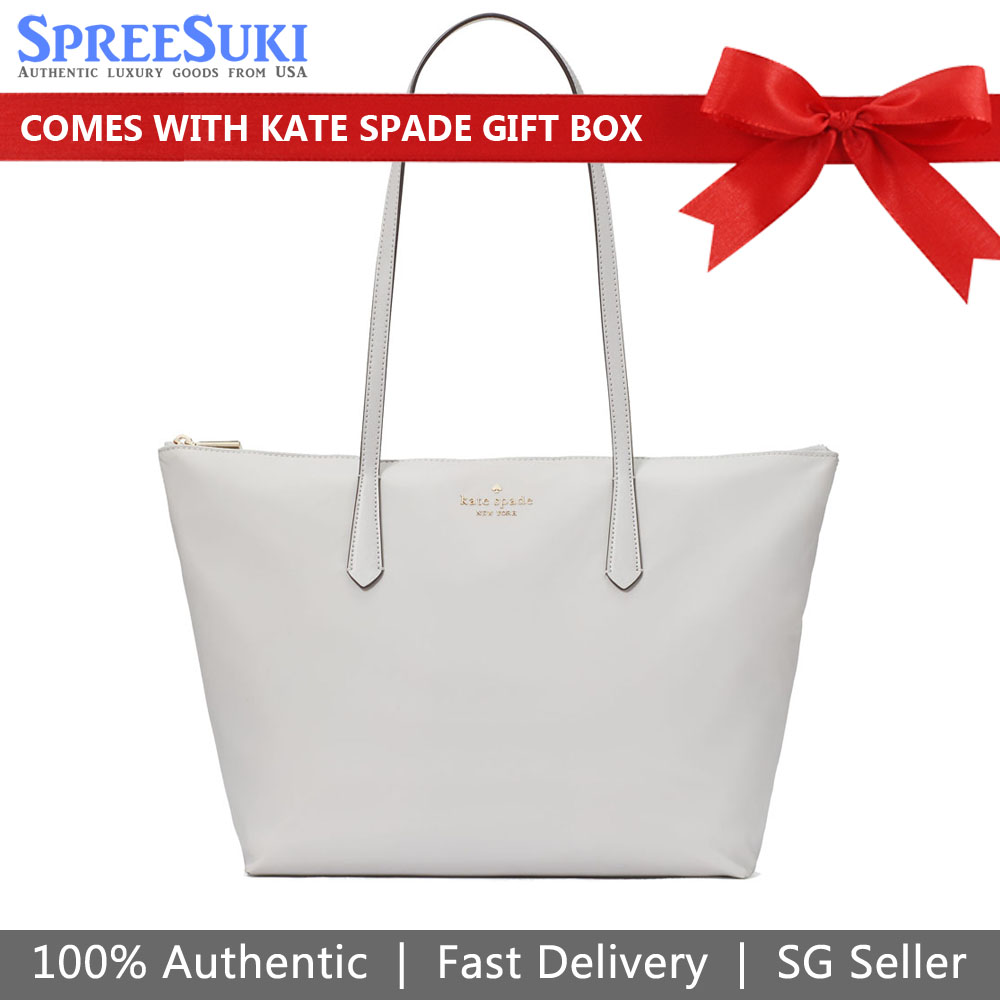 Kate Spade Kitt Nylon Large Tote Bag Platinum Grey # KF586D1