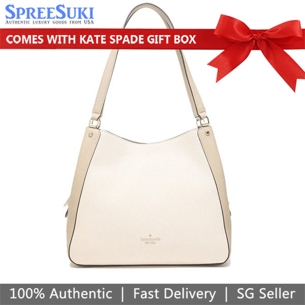 Kate Spade Shoulder Bag Tote Leila Colorblock Pebbled Medium Triple Compartment Shoulder Light Sand Off White # WKR00316