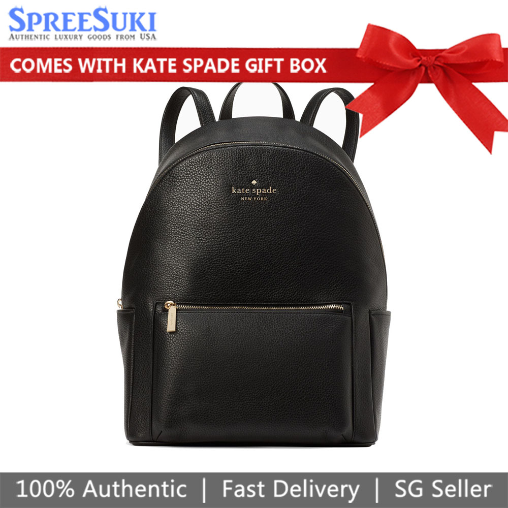 Kate Spade Large Backpack Leila Pebbled Leather Large Dome Backpack Black # KA742