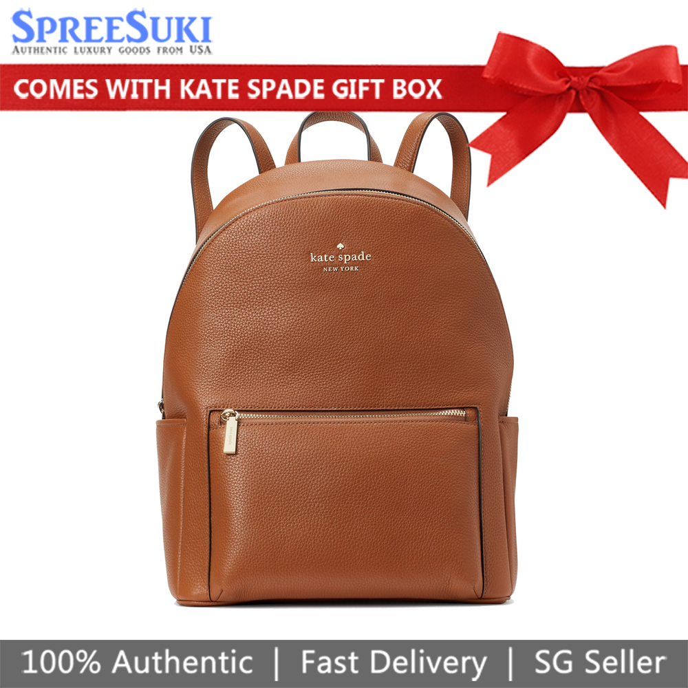 Kate Spade Leila Pebbled Leather Large Dome Backpack Warm Gingerbread Brown # KA742