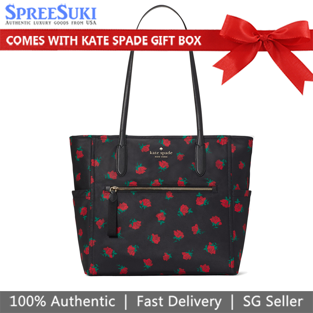 Kate Spade Chelsea Rose Toss Printed Tote Black # KE432