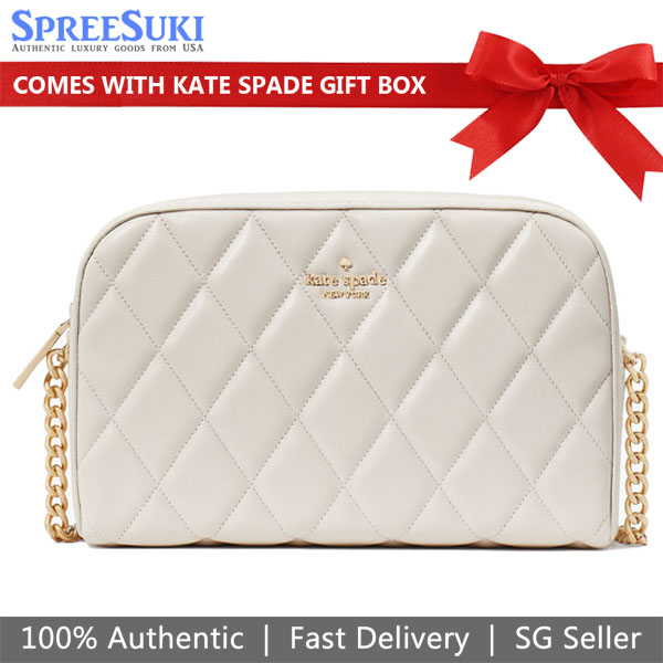 Kate Spade Crossbody Bag Sling Carey Smooth Quilted Mini Camera Bag Parchment Cream Off White # KG425