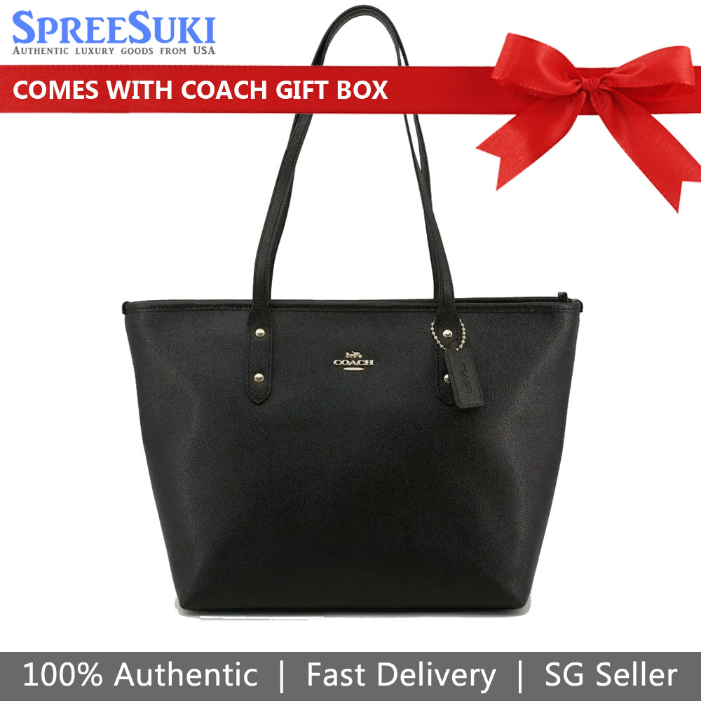 Coach Shoulder Bag With Gift Bag City Zip Tote In Crossgrain Leather Black # F58846D1