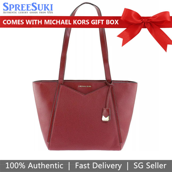 Michael Kors Whitney Leather Small Top Zip Tote Shoulder Bag Maroon Dark Red # 30S8GN1T1L