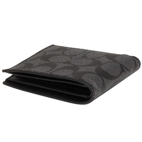 Coach Men Double Billfold Wallet In Signature Charcoal / Black # F75083D1