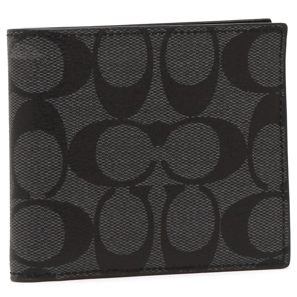 Coach Men Double Billfold Wallet In Signature Charcoal / Black # F75083D1